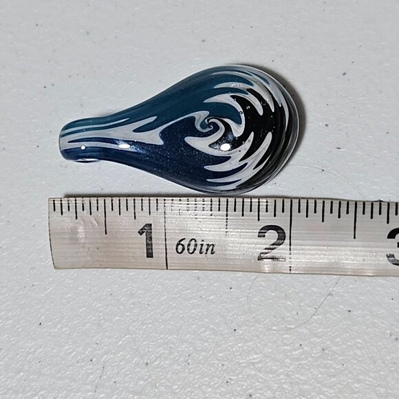 Handcrafted Blue White Swirl Teardrop Glass Pendant Art Deco Statement Jewelry - Picture 4 of 4